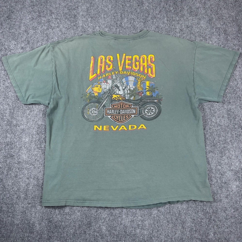 Harley Davidson Graphic T-Shirt Mens XL Green Las Vegas Nevada Biker Tee